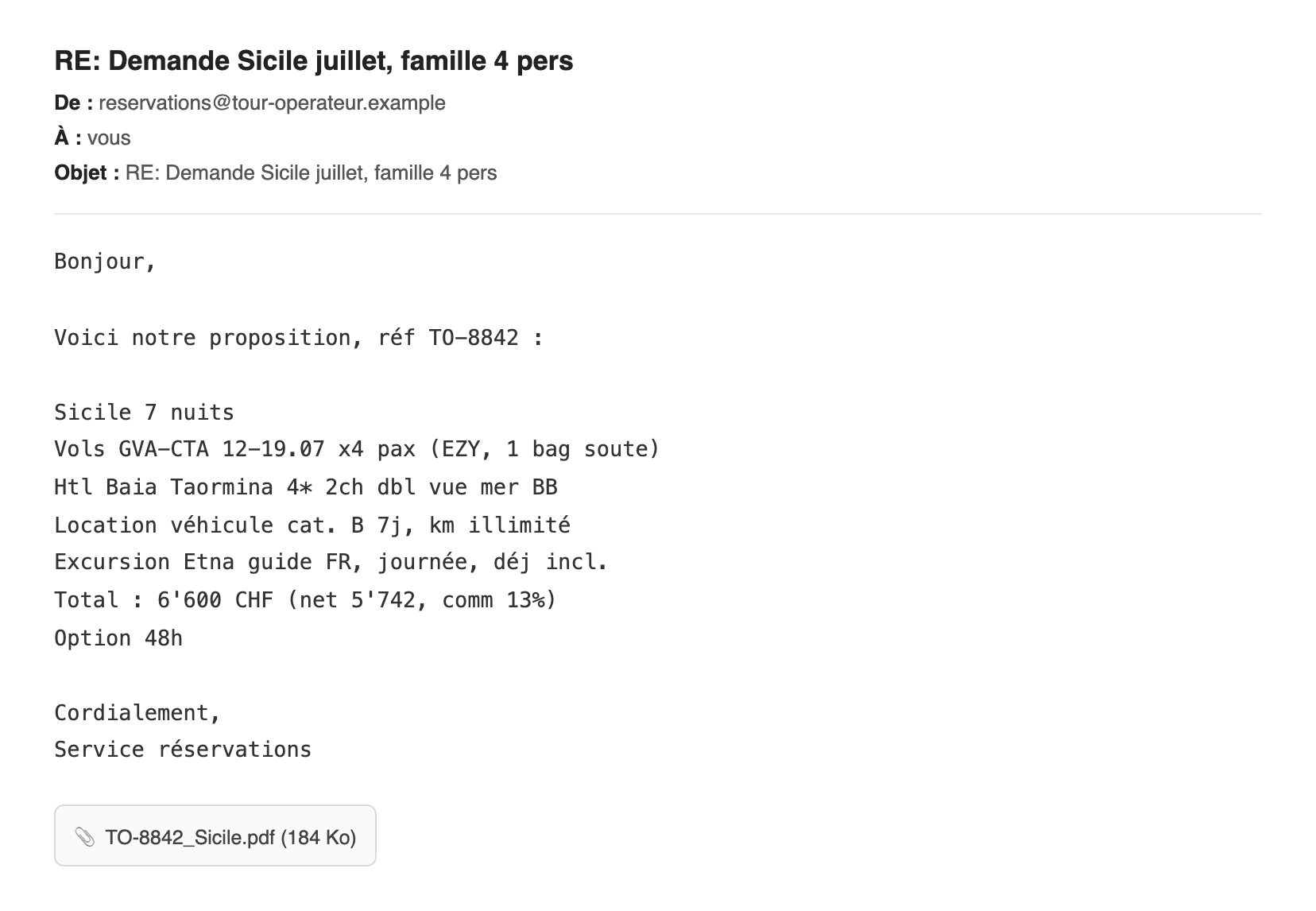 Offre du fournisseur